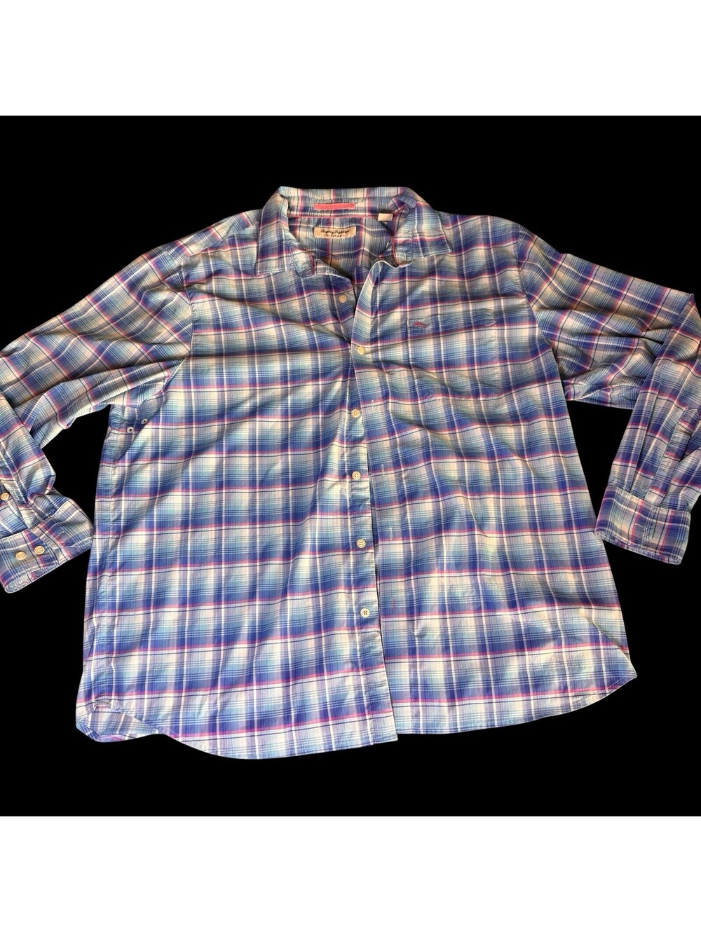 Tommy Bahama Shirt Mens XXL Blue Plaid Siesta Key Button Down Stretch Nylon